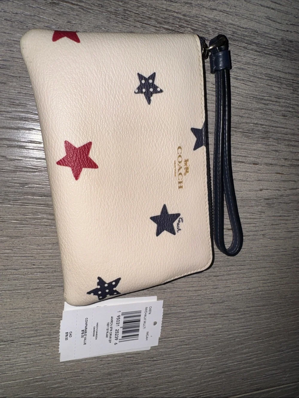 Coach Cream Star Print Leather Wristlet with Red and Navy Stars/4th of July